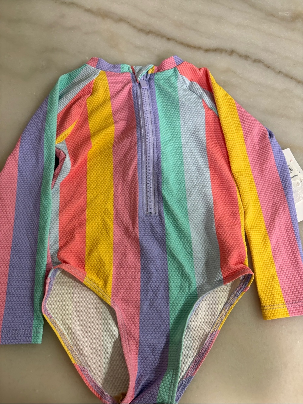 OLD NAVY Kids Long-Sleeve Rainbow Stripe Swim Suit - Pastel Multi
